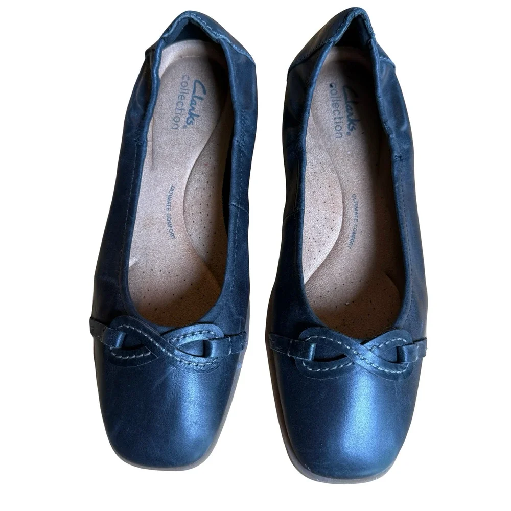 Clarks Lyrical Rhyme Black Leather Slip On Ballet Flats Square Toe Shoes sz 8